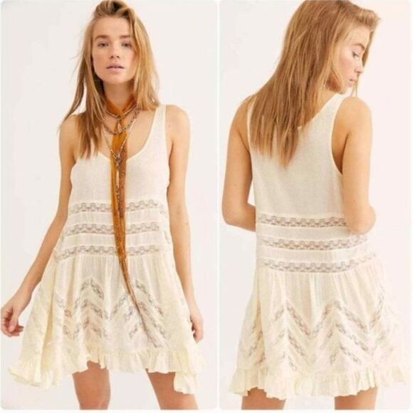 Intimately Free People Cream Slip Voile Trapeze Boho Festival Dress - Picture 1 of 15